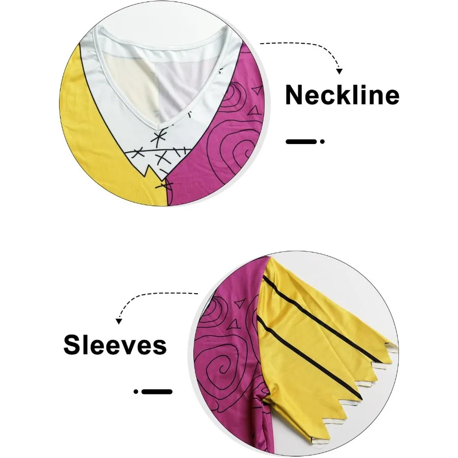 فستان نسائي مرقع بطباعة ثلاثية الأبعاد وأكمام طويلة ورقبة دائرية لحفلات الهالوين التنكرية للبالغين