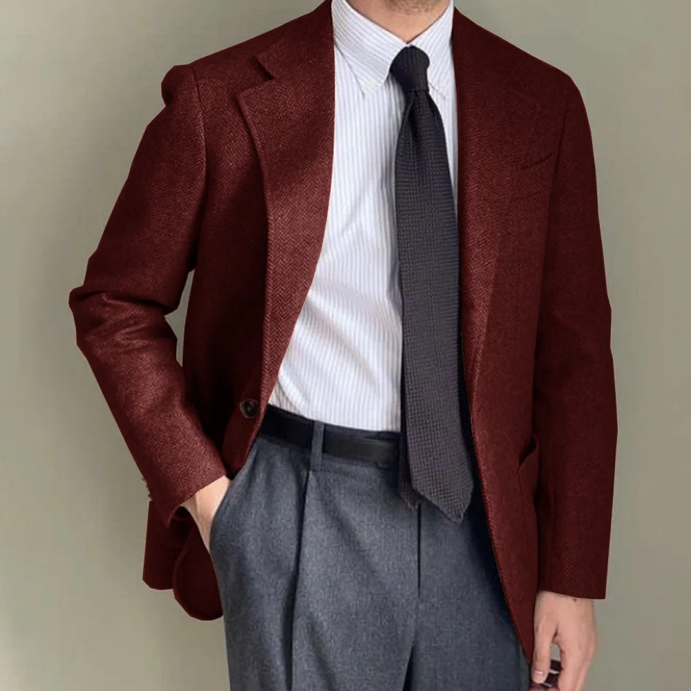 Mens Suit Jacket Wool Blend Single Breasted Business Blazer Casual Fashion Jacket Slim Fit Comfortable Herringbone Elegant Mens