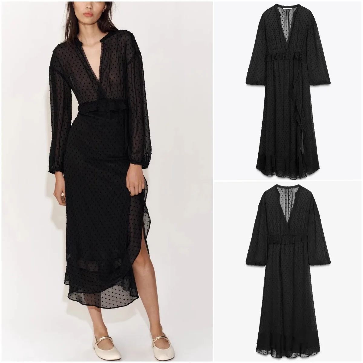 Printemps nouveau femmes Faion v-ne Long Sve Tulle Dr couches décoration trajet taille haute a-ligne été Midi Dr