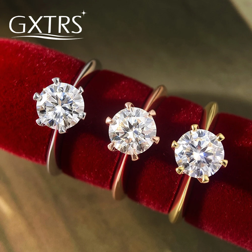 GXTRS 0.5-5CT Real Moissanite Wedding Rings For Women 925 Sterling Silver Round Lab Diamond Band 18K Plated Fine Jewelry Gifts