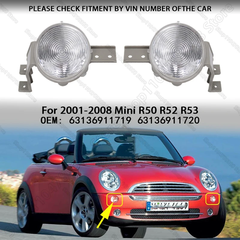 For 2001-2008 R50 R52 R53 BMW Mini Front Bumper Turn Signal Indicator Light Lamp Cover Shell 63136911719 63136911720