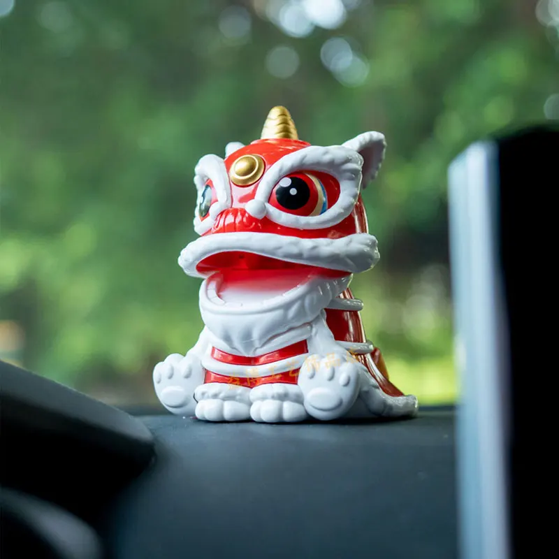 Chinese Style Lion Dance Car Ornaments Solar Pendant Attract Wealth Treasure Lucky Pendant For Home Office Desktop Decor