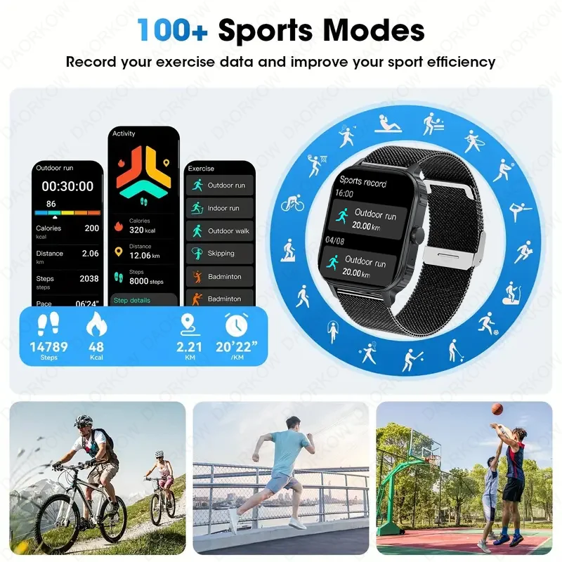 من DAORKOW الرجال النساء 1000mAh AMOLED 100 + الرياضة معدل ضربات القلب HD بلوتوث دعوة GPS المسار مقاوم للماء ساعة ذكية لنظام iOS أندرويد #4