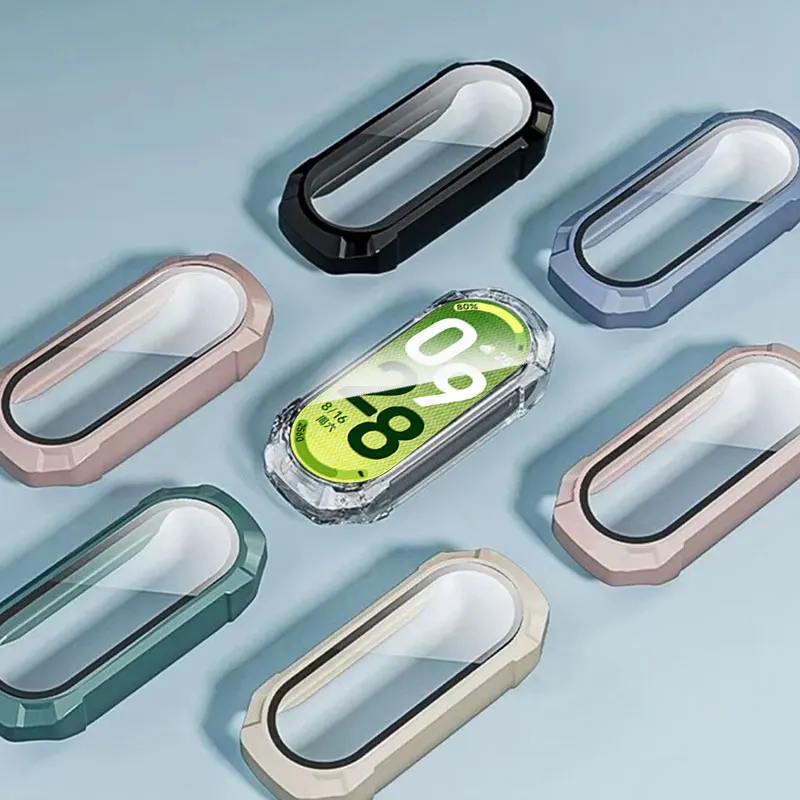 Película de vidrio templado + funda para Xiaomi Mi Band 10 9 8, carcasa protectora de pantalla de cubierta completa para Mi Band 8 9 10, accesorios para reloj inteligente