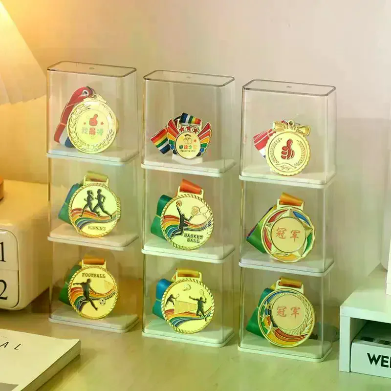 Acrylic Medal Display Case Stackable Transparent Storage Box Desktop Organizer for Sports Competition Awards