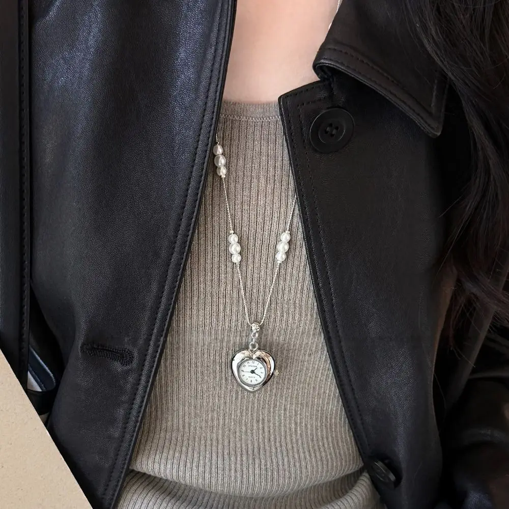 Heart-shaped Star Pocket Necklace Cross Pendant Silver Clock Pendant Bag Charms Flexible Length Rhinestone Pearl Clavicle Chain