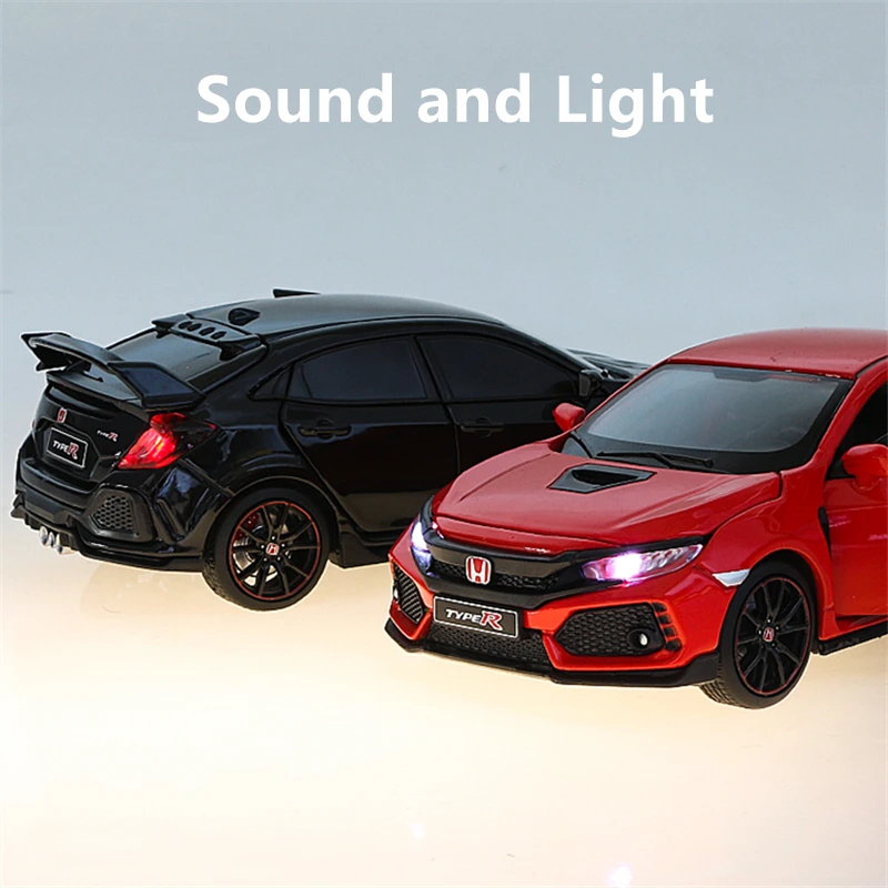 1/32 HONDA Civic Type R Alloy Sports Car Model Diecast Metal Toy Vehicles Car Model Simulation Sound Light Collection Kids Gifts