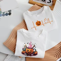 Halloween T-shirts Children Pumpkin Heartbeat for Girl Clothes Tee Shirt Cartoons Kid Boy Casual Short Sleeve Tops