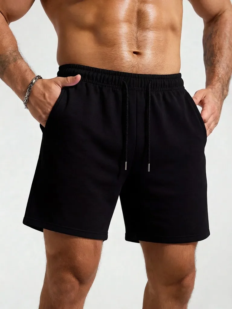 

Летние свободные мужские однотонные спортивные шорты для фитнеса, повседневные, простые, для спортзала, комфортные, с карманом, эластичные, базовые