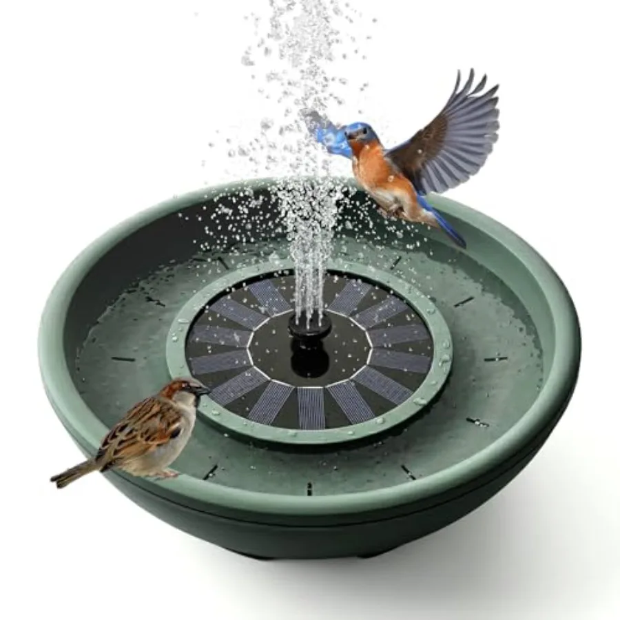 

Solar Bird Bath with Fountain, 12.4" Dark Green Birdbath for Outdoors, Tool-Free 10s Assembly, 6 Spray Nozzles, Lightweight Pla