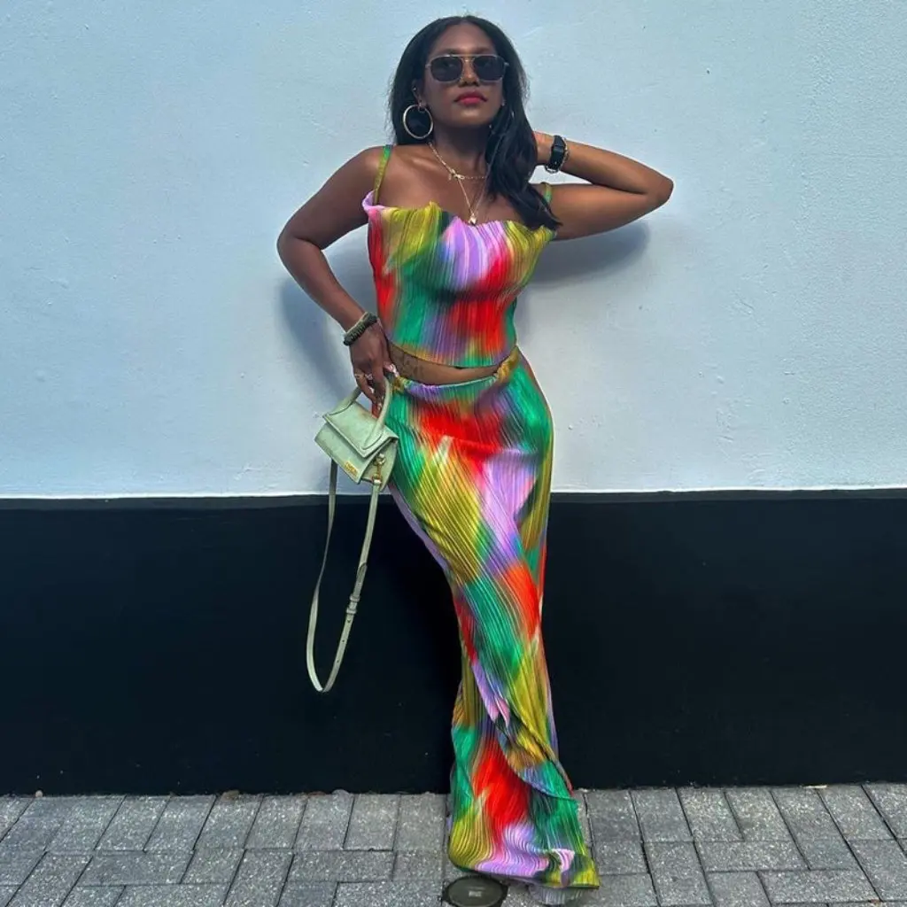 

Women's European American Style Printed Tube Top And Slim Skirt Set Summer Fashion with Strap Wholesale