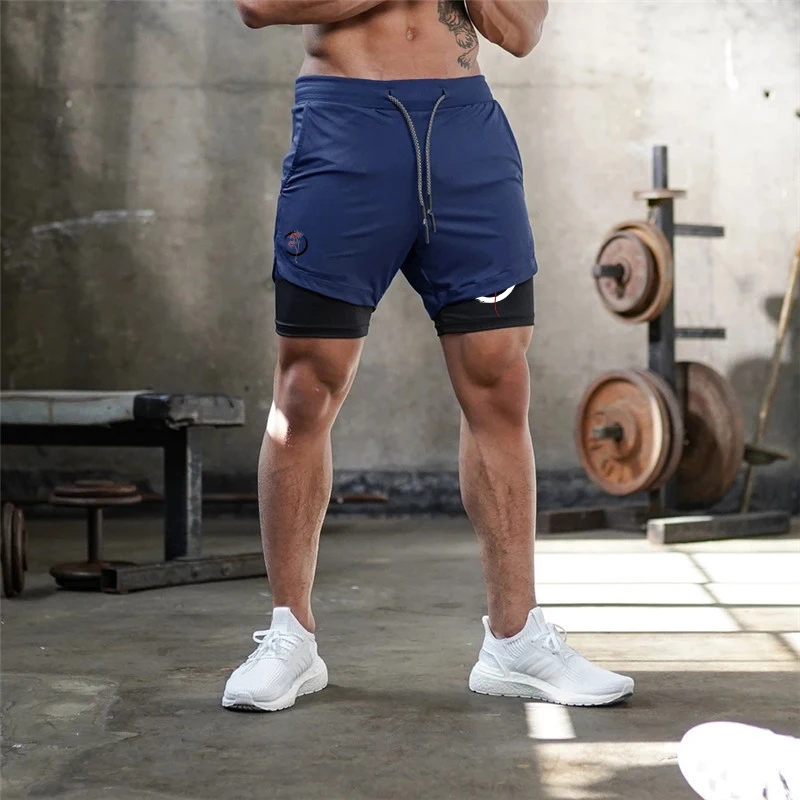 Red Lily Print 2 in 1 Shorts for Men Athletic Quick Dry Breathable Shorts with Phone Pocket Towel Loop Workout Running Shorts