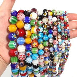 1 Strand Lampwork Flowers Beads Glass Beads Round Loose Spacer Beads for Jewelry Making DIY Bracelet Crafts Accessories