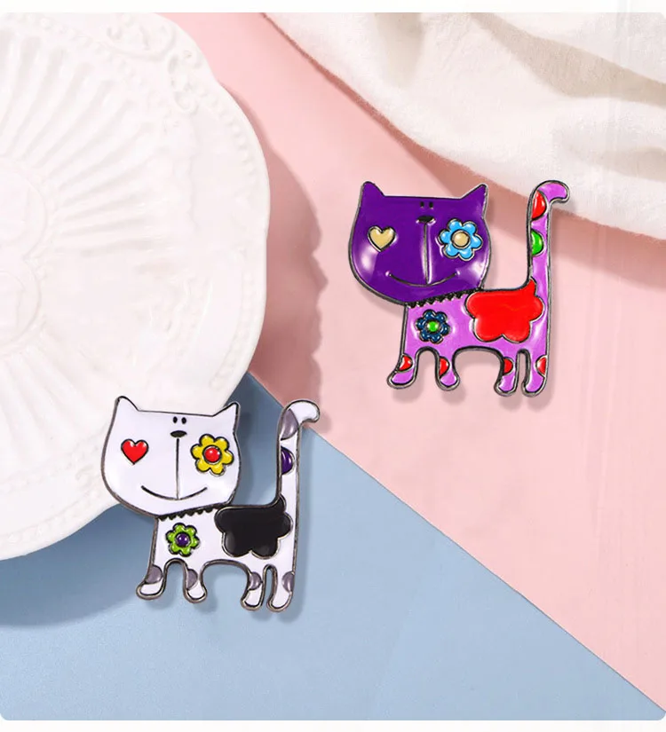 cat Pin, European and American alloy oil drip Pinsg animal Pin small clip New cartoon personalized painted