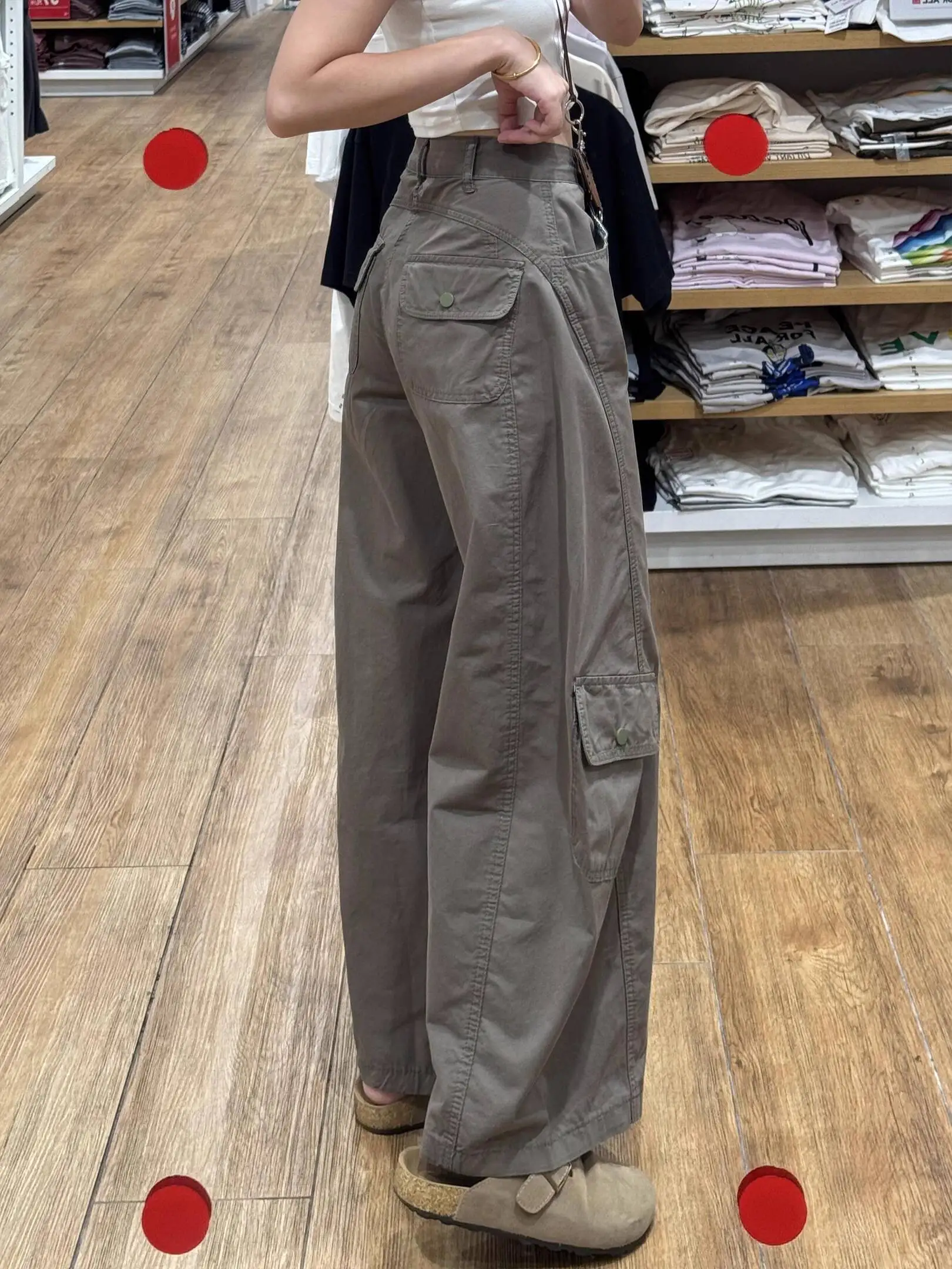 Casual broek voor dames 2025, herfst nieuwe vintage cargo-jeans, plus maat, hoog getailleerde afslankende rechte broek met wijde pijpen