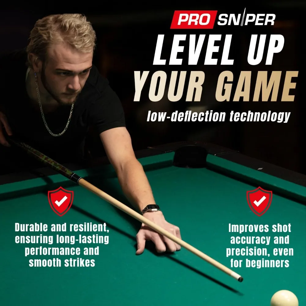 مجموعة عصا حمام السباحة المكونة من 4 قطع من الدرجة الاحترافية مع أعمدة القيقب الكندية وأطراف الانحراف المنخفض والطباشير الإضافية للعبة المحسنة