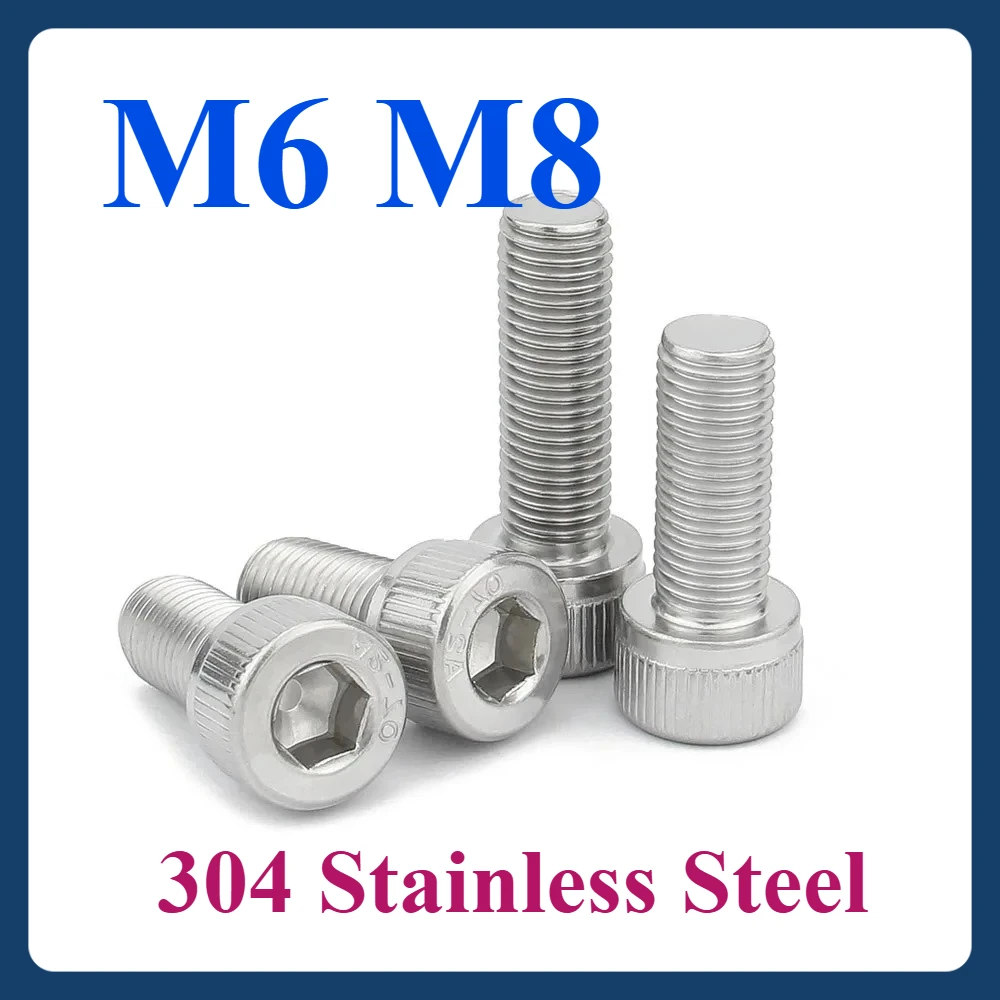 

304 Stainless Steel Hexgonal Hex Socket M6 M8 Round Cap Head Screw Allen Bolt Fine Thread Pitch 1/2pcs