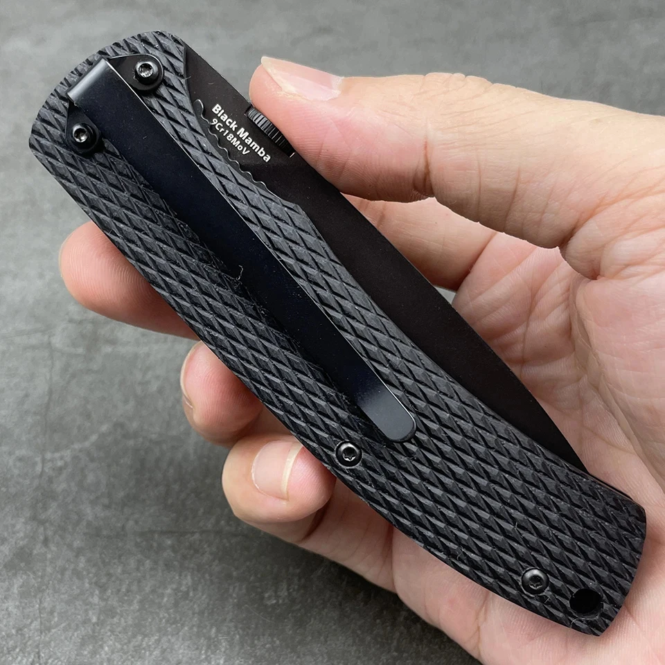 HARNDS Mamba CK6016 Folding Knife EDC Tools with 9Cr18MoV Steel Serration Pocket Knife G10 Handle with Pocketclip Fruit Knives