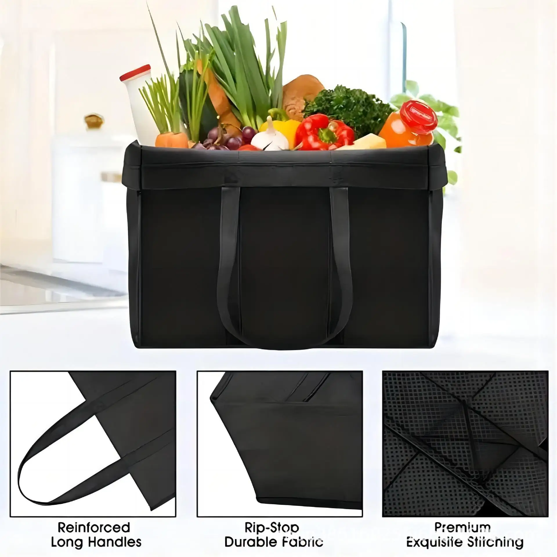 Reusable Shopping Bags For Women Portable Foldable Eco-Friendly Grocery Heavy Duty Handbag Simple Large Capacity Tote Bag
