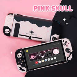 GeekShare Pink Skull Silicone Protective Case and JoyCon Cover with 1Pair Thumb Grips compatible with Nintendo Switch/OLED