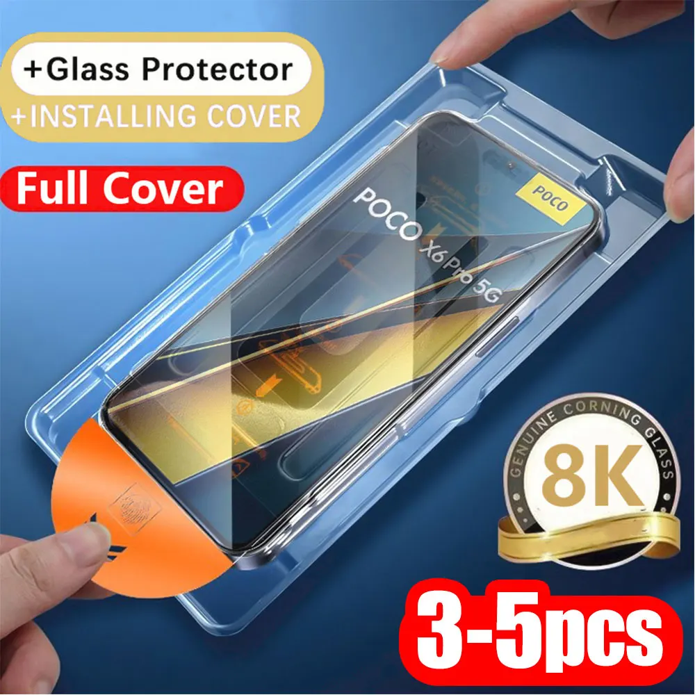 3-5PCS Screen Protector For Xiaomi Poco X8 Pro Max X7 Pro X6 X3 NFC X5 X4 Temered Glass Film 8K Oleophobic Coating Easy Install