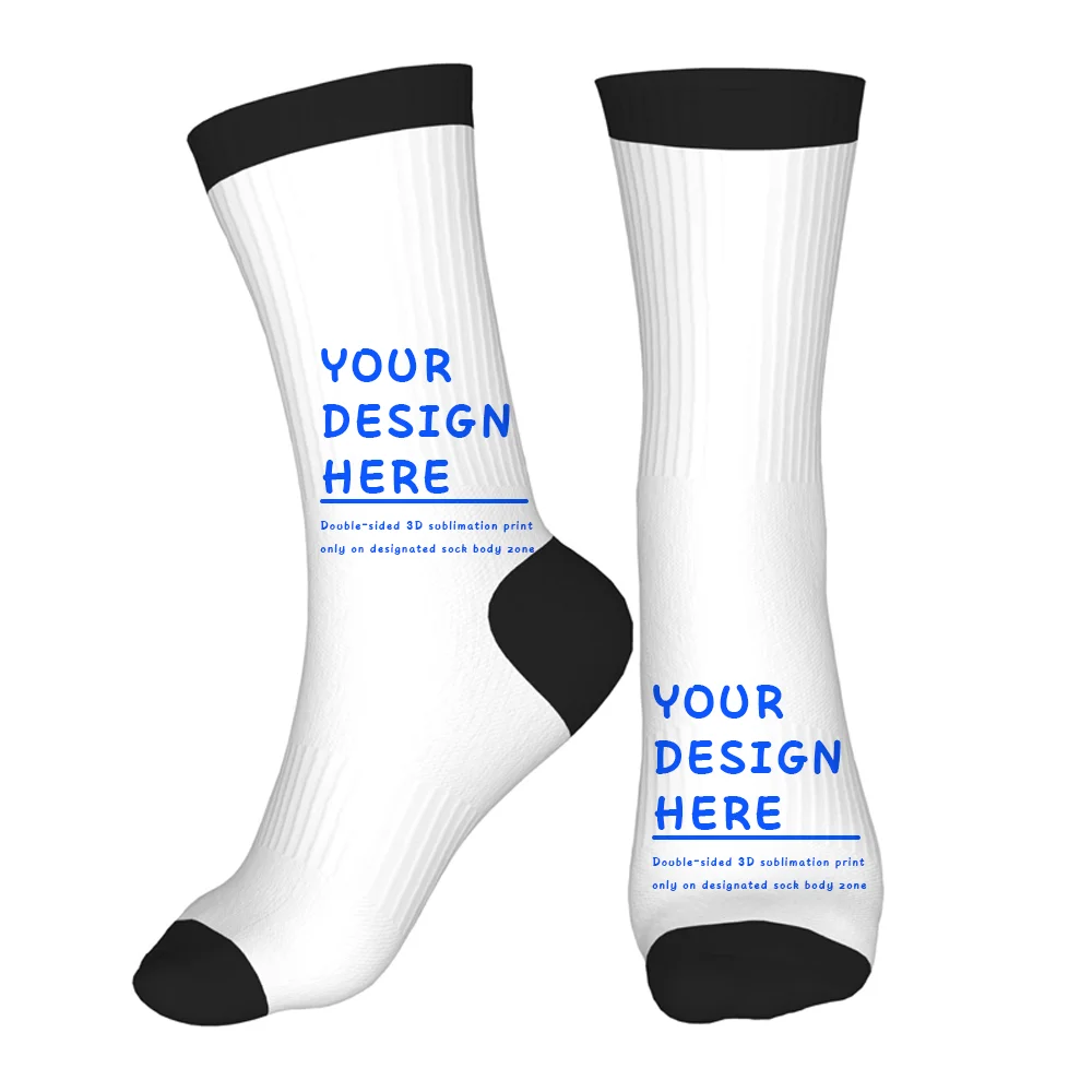 Custom Print Black Toe Crew Socks Personalized Photo Logo Unisex Elastic Moisture Wicking Athletic Sports Washable Gift Socks