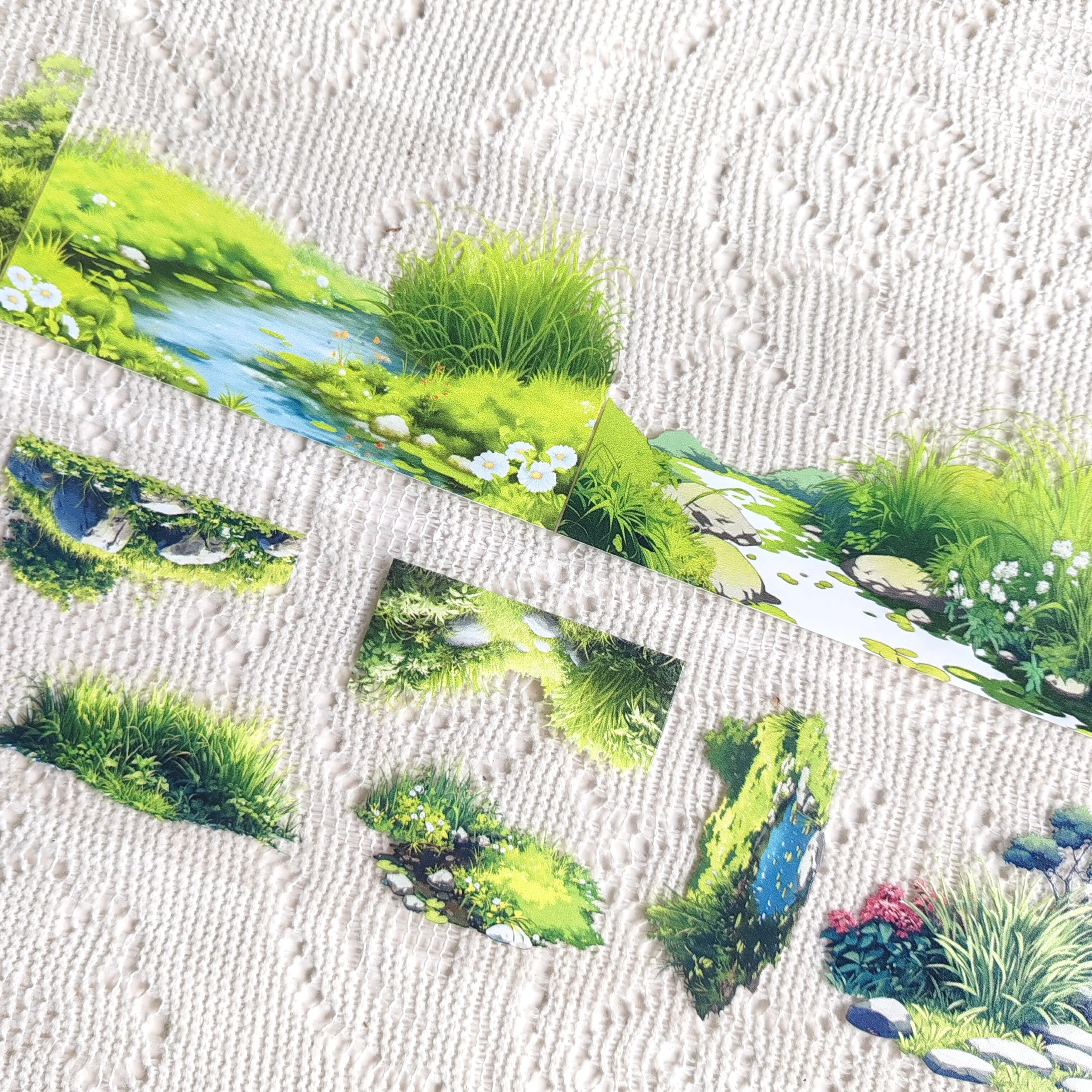 Homemade Small Grass Next To The River Bank Pet Green River Bank Grass Landscaping Hand Book Tape Collage Decorative Gooka Tape
