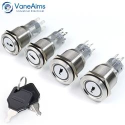 19MM 22MM Metal Key Knob Switch Waterproof Led Light Latching Self-locked 2/3 position 1NO1NC 2NO2NC Rotary Button Switch 12V
