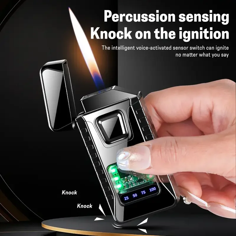 New Sound Control Ignition Dual Fire Gas Lighter Creative Light Battery Display Open Flame Switch Jet Fire USB Electric Lighter