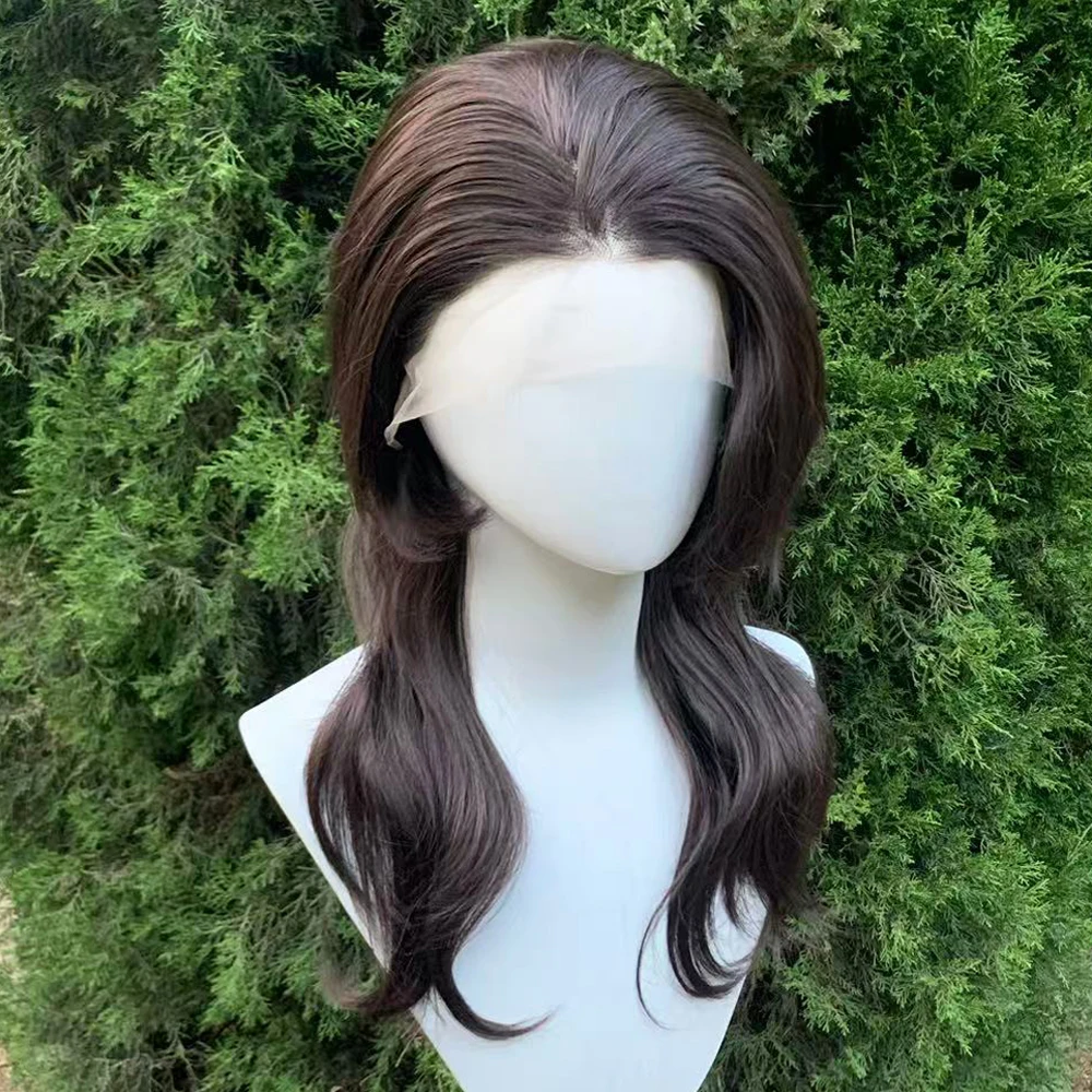 

13X4 бесклеевые синтетические парики спереди, коричневый цвет, естественная волна, длина плеч, многослойные хвостики, короткая стрижка, парик для косплея для женщин