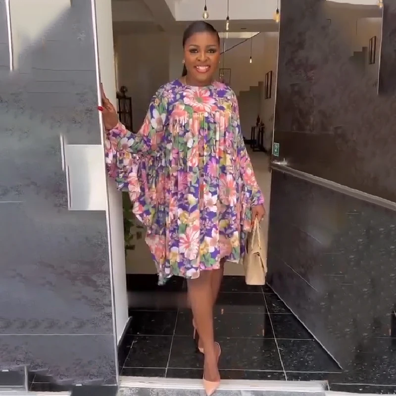 

2023 Summer Print African Flower High Waist Dress for Women Elegant Lady Evening Party Dresses Plus Size Dashiki Casual Outfits