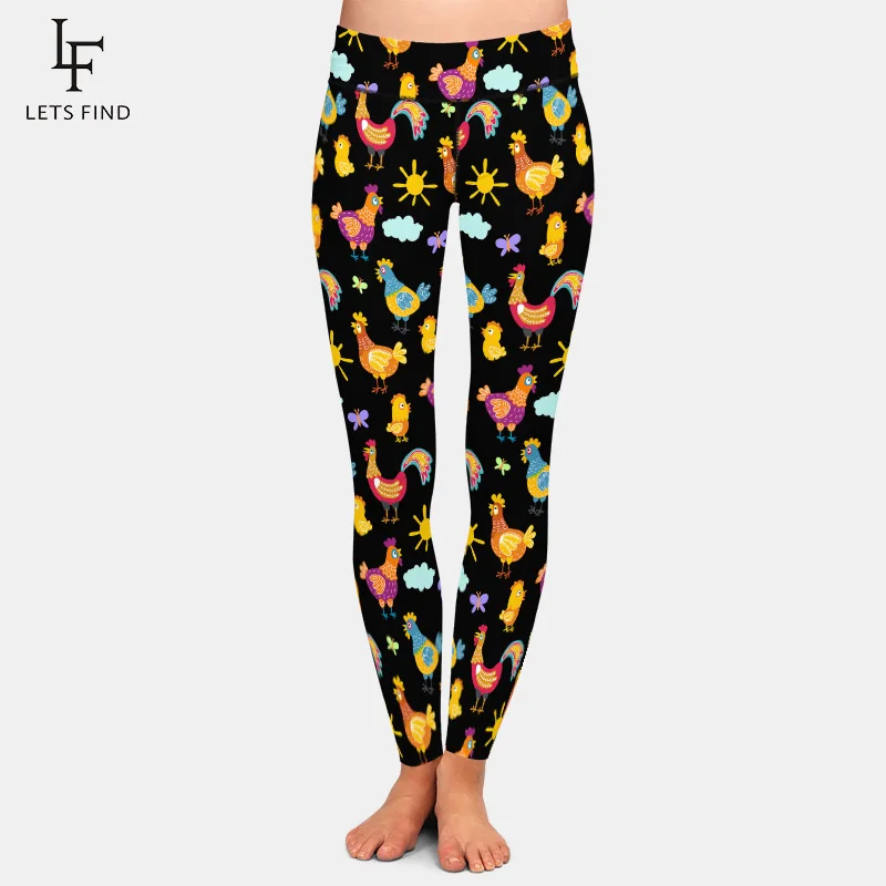 LETSFIND-mallas ajustadas de cintura alta para mujer, Leggings 3D con estampado Digital de pollos, suaves, para Fitness