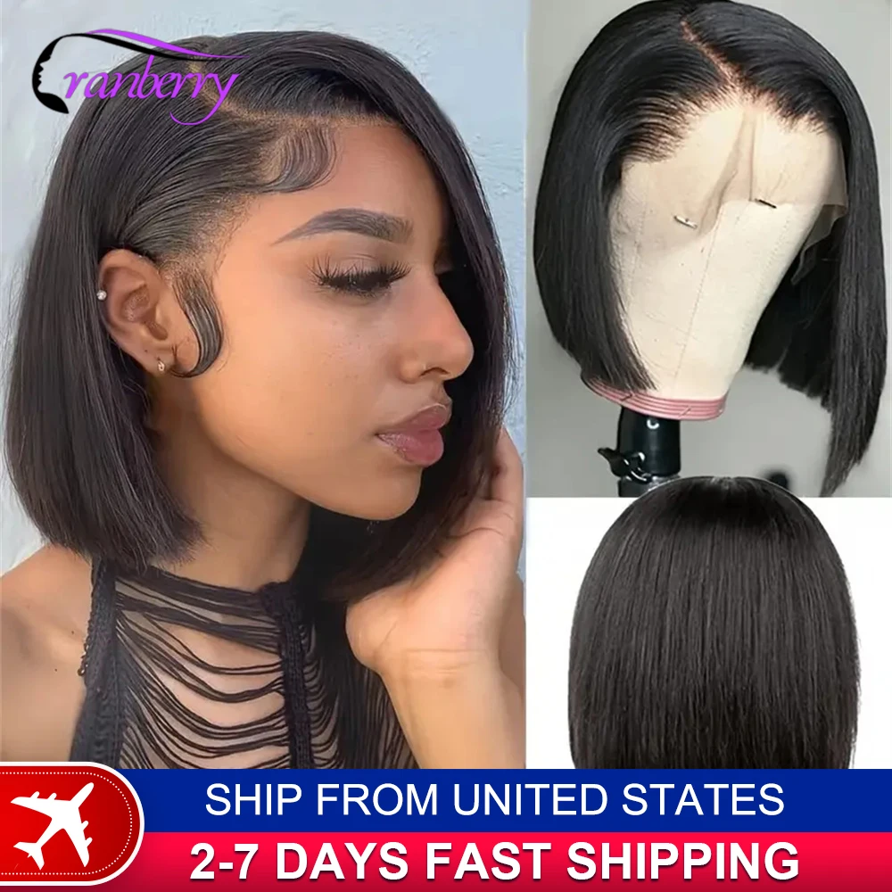 Human Hair Lace Wigs Transparent Straight Hair Short Bob Wig Cranberry Hair 13x4 Lace Frontal Wig 180% Density 4x4 Closure Wig