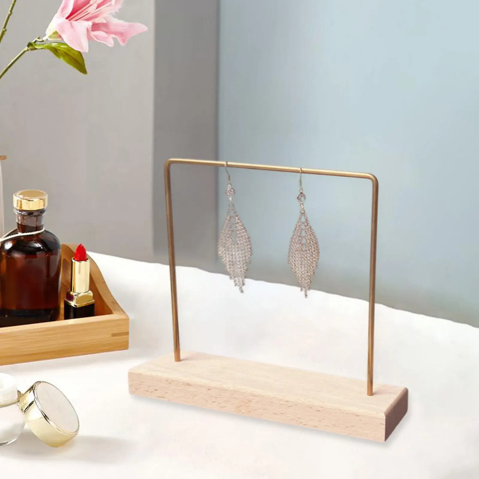 

Earring Display Holder Stable Wooden Base 20x5x18cm Simple Jewelry Organizer for Show Household Dresser Vanity Counter Top