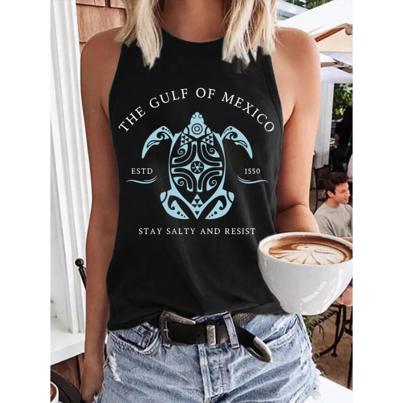 Women's Gulf of Mexico Summer Sleeveless Vest Casual Beach Vacation Tank Tops
