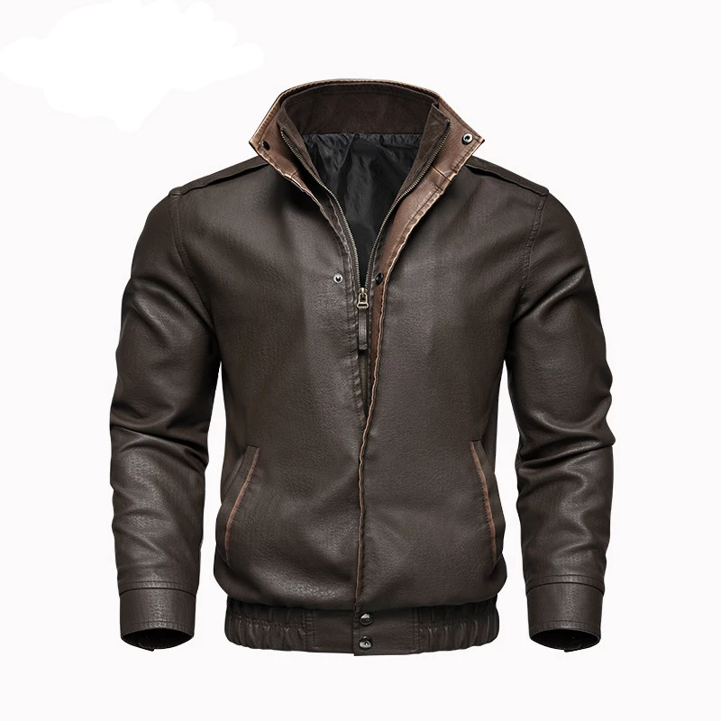 Spring Autumn Mens PU Leather Jackets Fashion Man Retro Windbreaker Motorcycle Coats Man Business Zipper Leather Jacket Clothing
