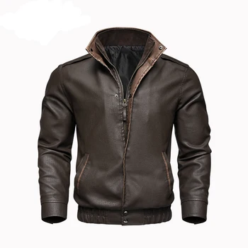 Spring Autumn Mens PU Leather Jackets Fashion Man Retro Windbreaker Motorcycle Coats Man Business Zipper Leather Jacket Clothing