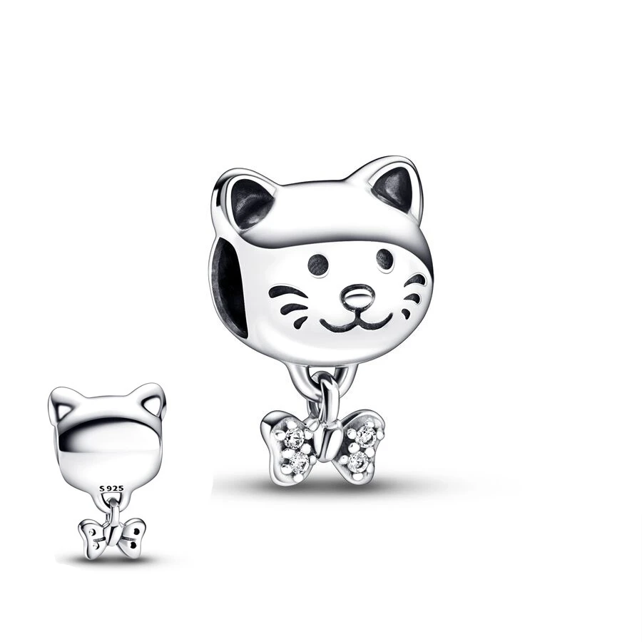 Hot Sale Naughty Pet Cat Series Dangle Charm Beads Fit Original 925 Sterling Silver Pandora Bracelet DIY Fine Women Jewelry Gift