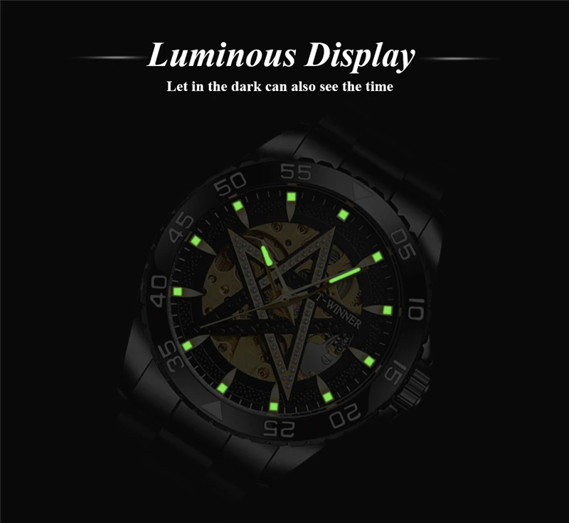 WINNER 337C Skeleton Military Automatic Men Watch Steampunk Sports Mechanical Watches Luxury Gold five-pointed star Luminous