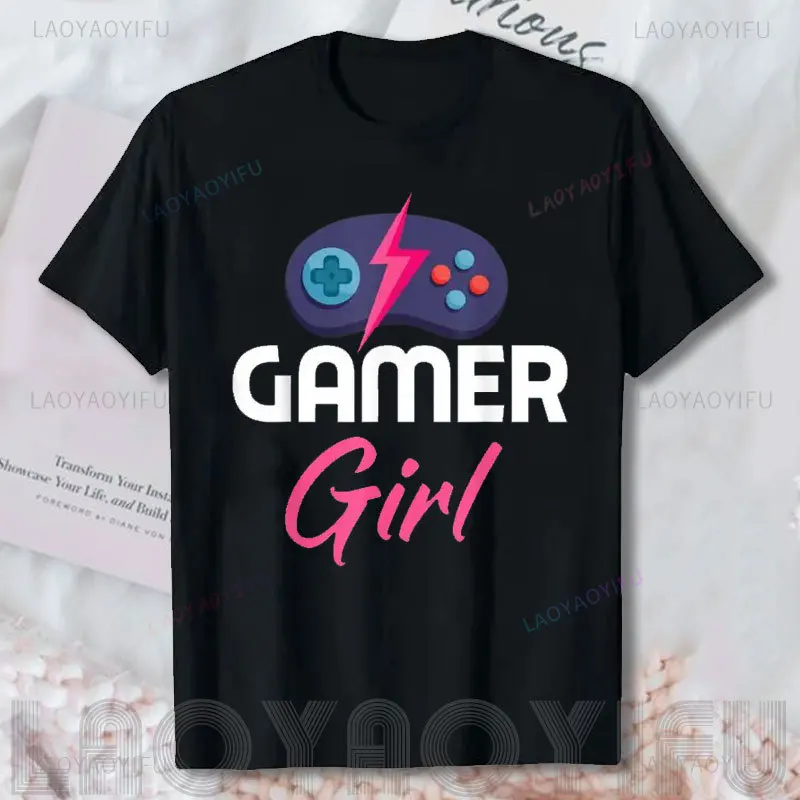 Funny Gamer Girl Printing Tshirt Video Games Gaming Lover Gift Cotton T-Shirt Fashion Short-sleev Casual Tops Tees Geek T Shirt