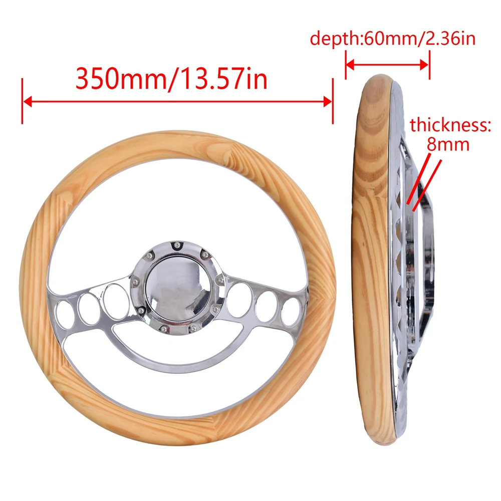 14 Inch 350MM 9 hole Vintage Car Universal Steering Wheel Wooden Grain Racing Sport Steering Wheel with 8mm Bracket