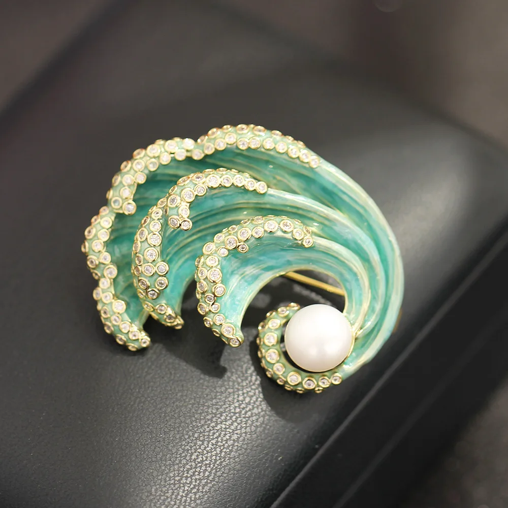 

Новые креативные броши в форме волны синего и зеленого цветов в стиле легкой роскоши, универсальные, элегантные, в ретро-стиле, для женских костюмов и пальто, аксессуары-булавки