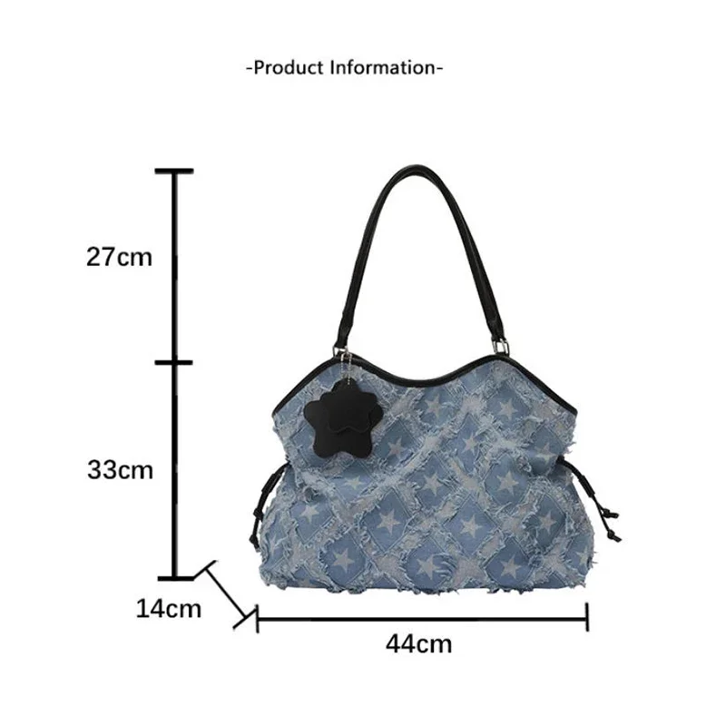 Denim Canvas Grid Umhängetasche, Damen-Umhängetasche mit großem Fassungsvermögen, lässiger, niedlicher Wald-Stil, Reisetasche, Handtasche für den täglichen Pendelverkehr, Blau – Detail 1