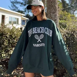 The Beach Tennis Club American Vintage Style Female Sweatshirts Long Sleeve Loose Cotton Thick Autumn Winter Warm Pullovers