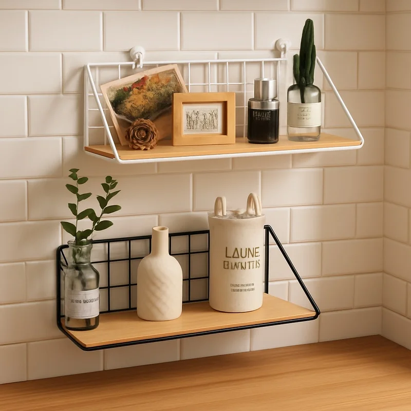 Wooden Wall Shelf with Storage Basket, Easy Mounting, Ideal for Living Room and Bedroom Organization