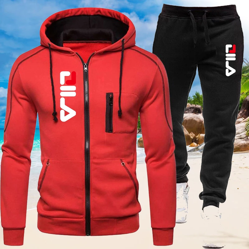 Fashion Tracksuit Men's Zipper Pullover Hoodies and Sweatpants Jogging Suit Male Autumn Winter Sportswear