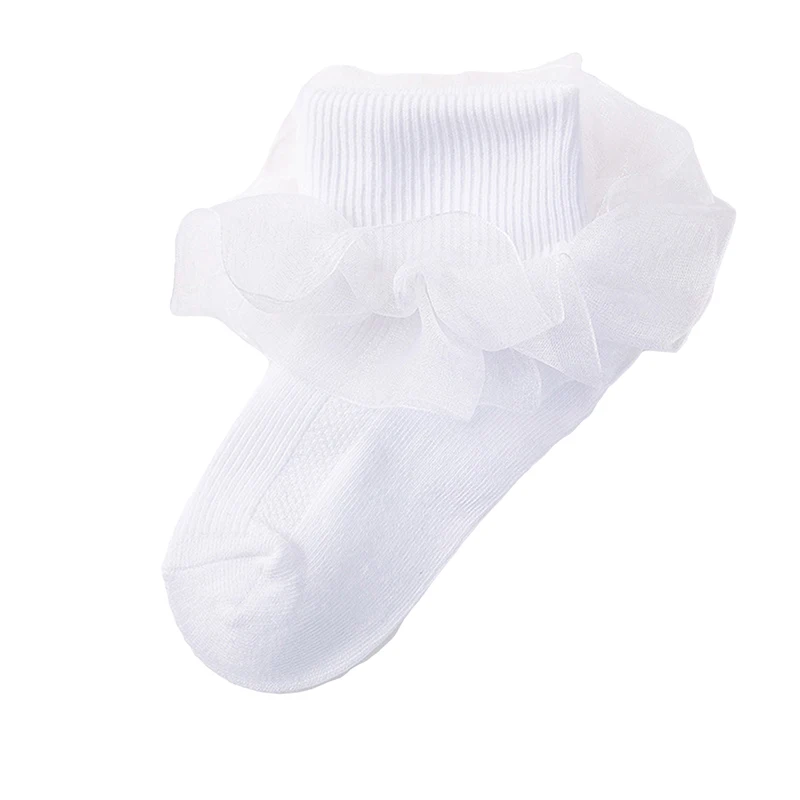 Kids Girls Ankle Socks Cute Dress Socks with Ruffle Lace Breathable Walking Socks for Toddler Infant