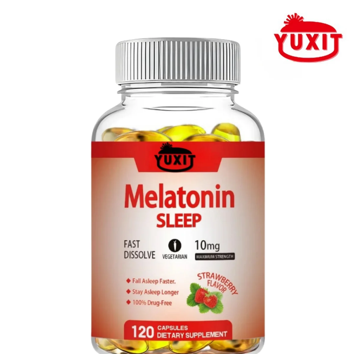 YUXIT  Melatonin 10mg, Sleep Dietary Supplement, 120 Strawberry Flavored Capsules, Contains Melatonin - Healthy Sleep