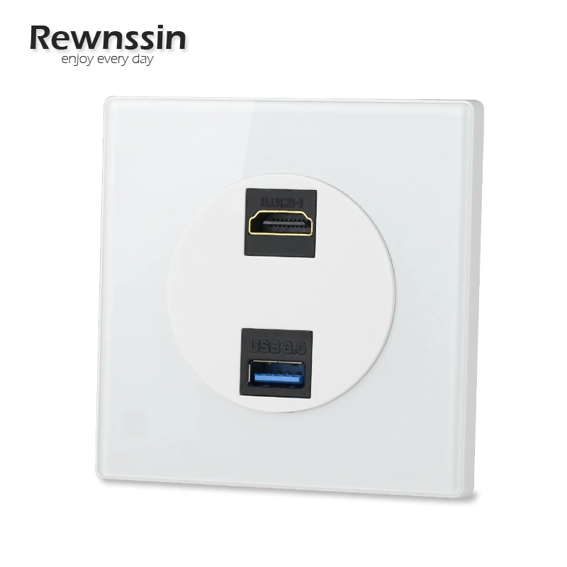 LED Large Aperture Light Switches 1 2 3 4 Gang 1 2 Way Push Button ON OFF Tempered Glass Panel Data HDMI USB Charger EU Socket