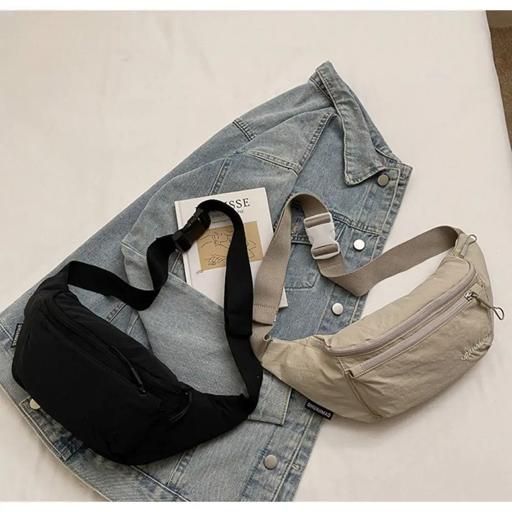 

Portable Solid Color Nylon Fanny Packs Cloth Korean Style Chest Bag Crossbody Bag Large Capcity Sports Waist Bag Travel